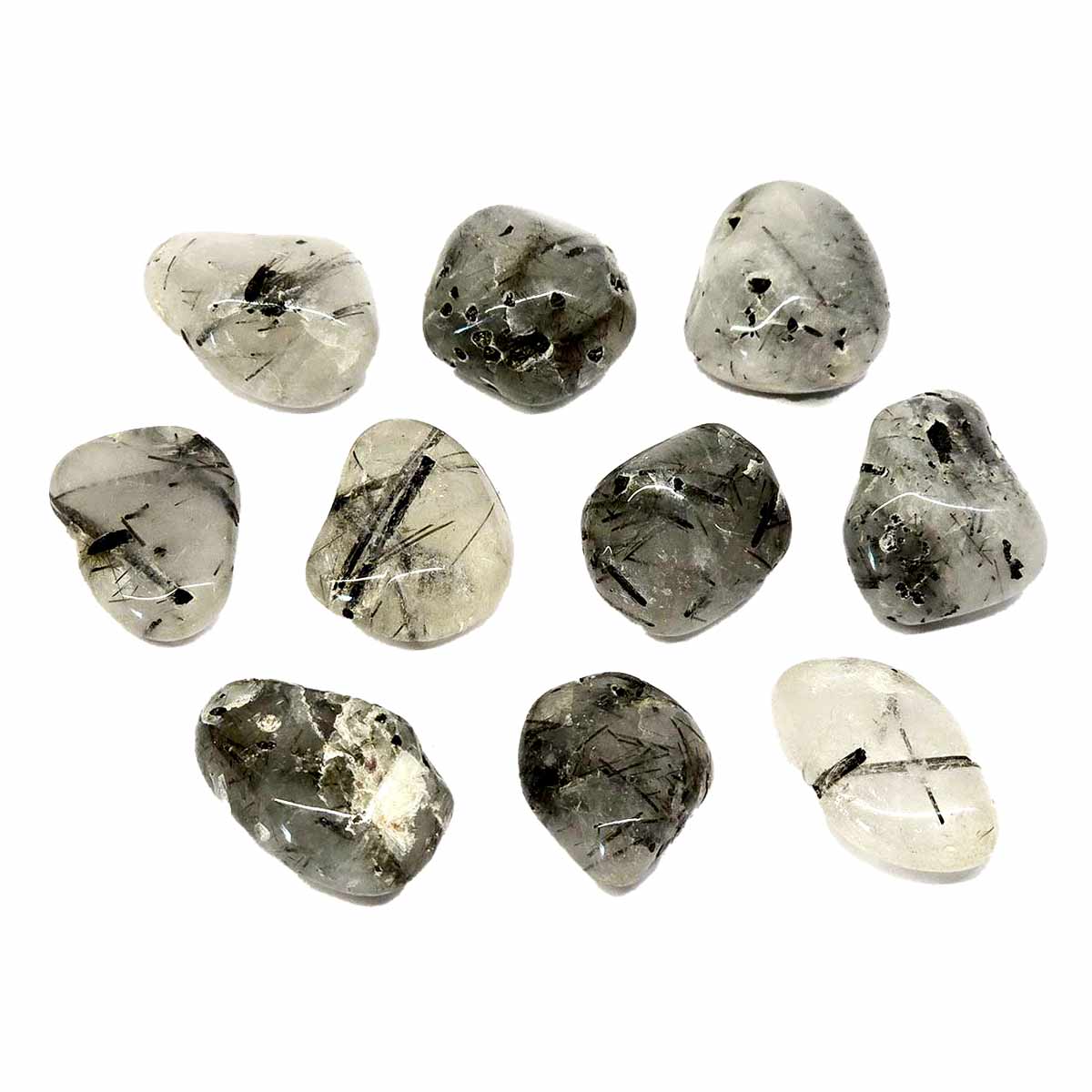 Quartz with tourmaline tumbled stones