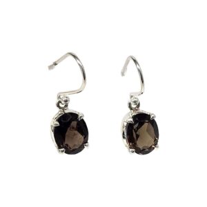 Smoky Quartz Earrings Faceted Oval - 925 Sterling Silver
