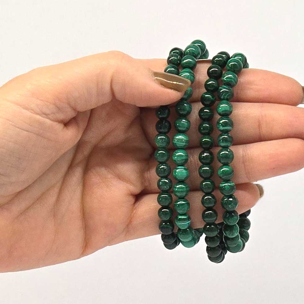 Malachite Bracelet - 6mm Round Beads - Image 2