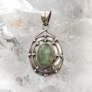 Prehnite Pendant Wide Frame Oval - 925 Sterling Silver
