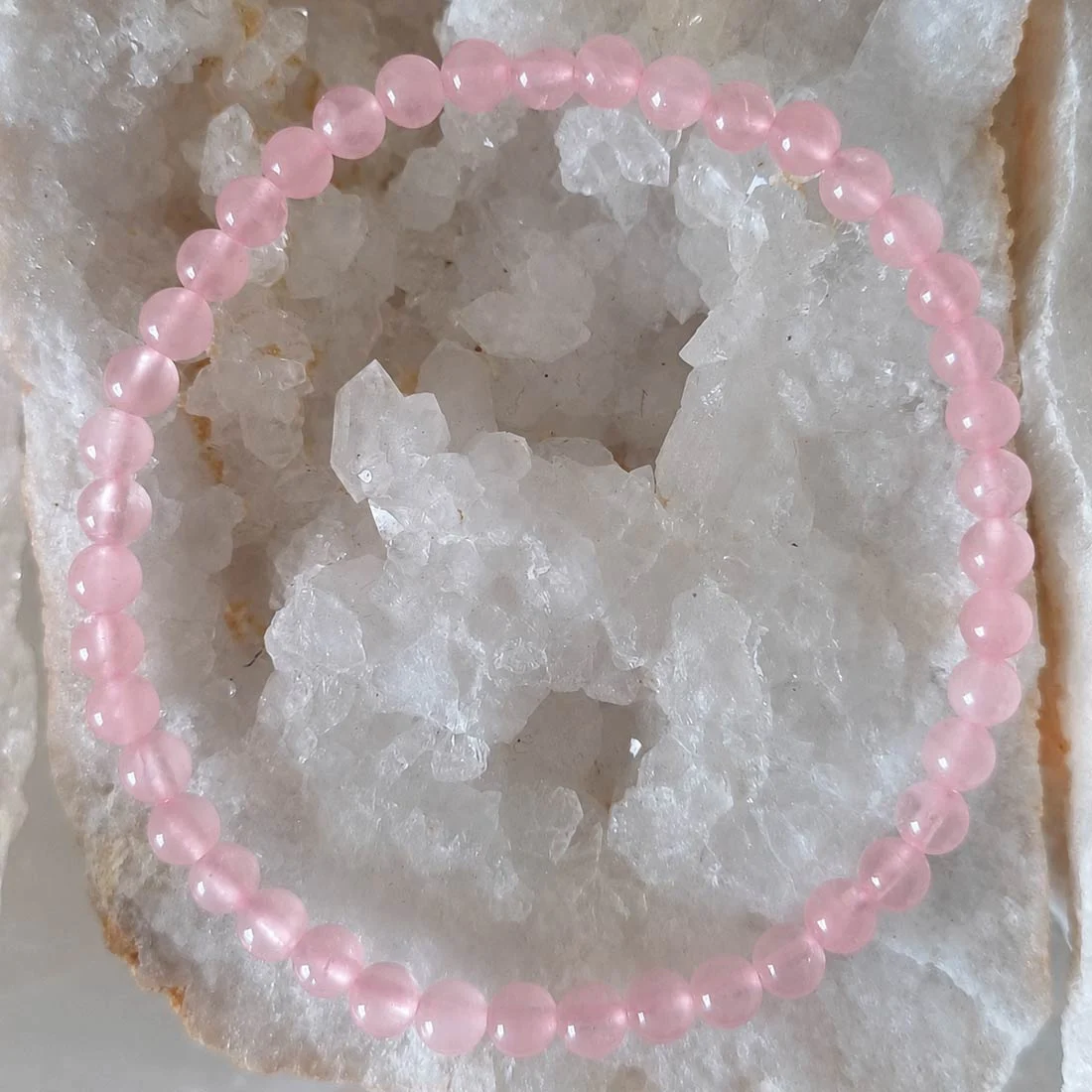 Rose Quartz 4mm mini bead bracelet with small polished pink beads - Prehistoric Treasures shop Cyprus