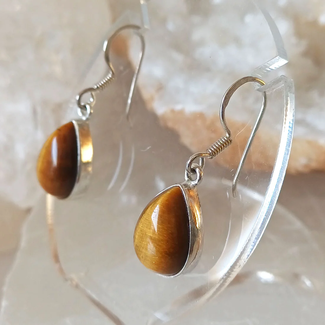 tiger eye earrings in sterling silver