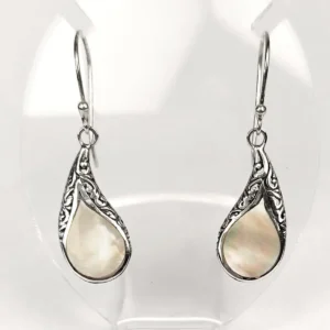 white shell earrings in sterling silver