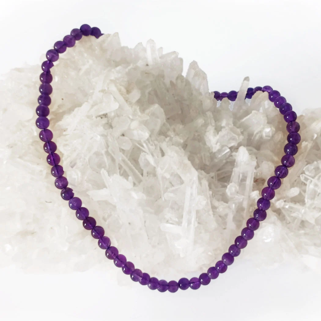 Amethyst necklace round beads