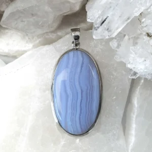 Blue lace agate large oval pendant