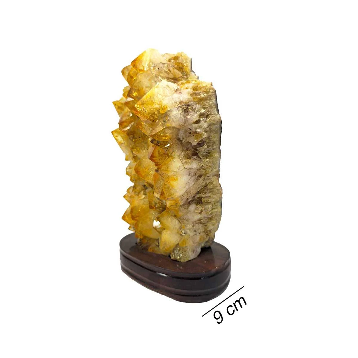 citrine cluster on wood
