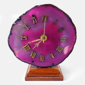 Clock – Agate Slice with Roman Numerals - Pink Shades - ≈12 x 13cm