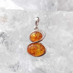 Amber Pendant Orange 8 Shape - 925 Sterling Silver