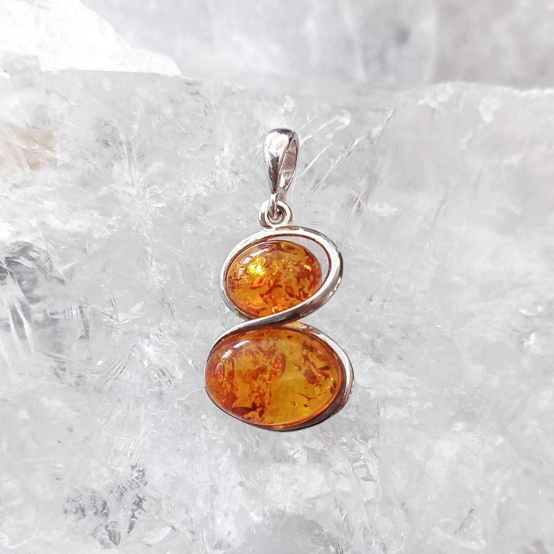 Amber Pendant Orange 8 Shape - 925 Sterling Silver