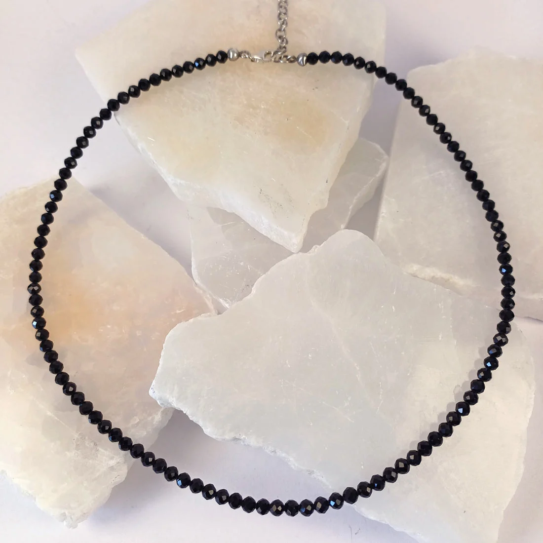 Black Spinel Necklace with Faceted Beads