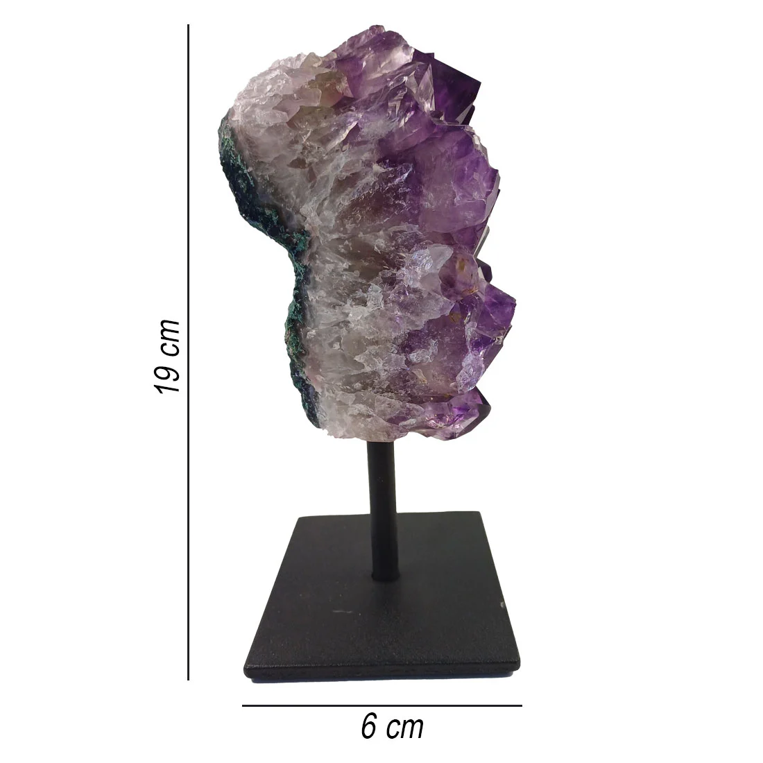 Amethyst cluster on metal stand