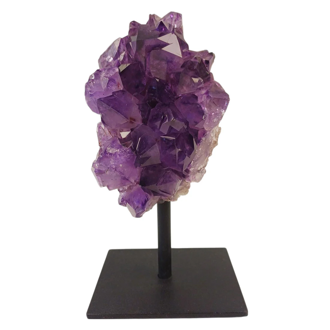 amethyst cluster on metal stand
