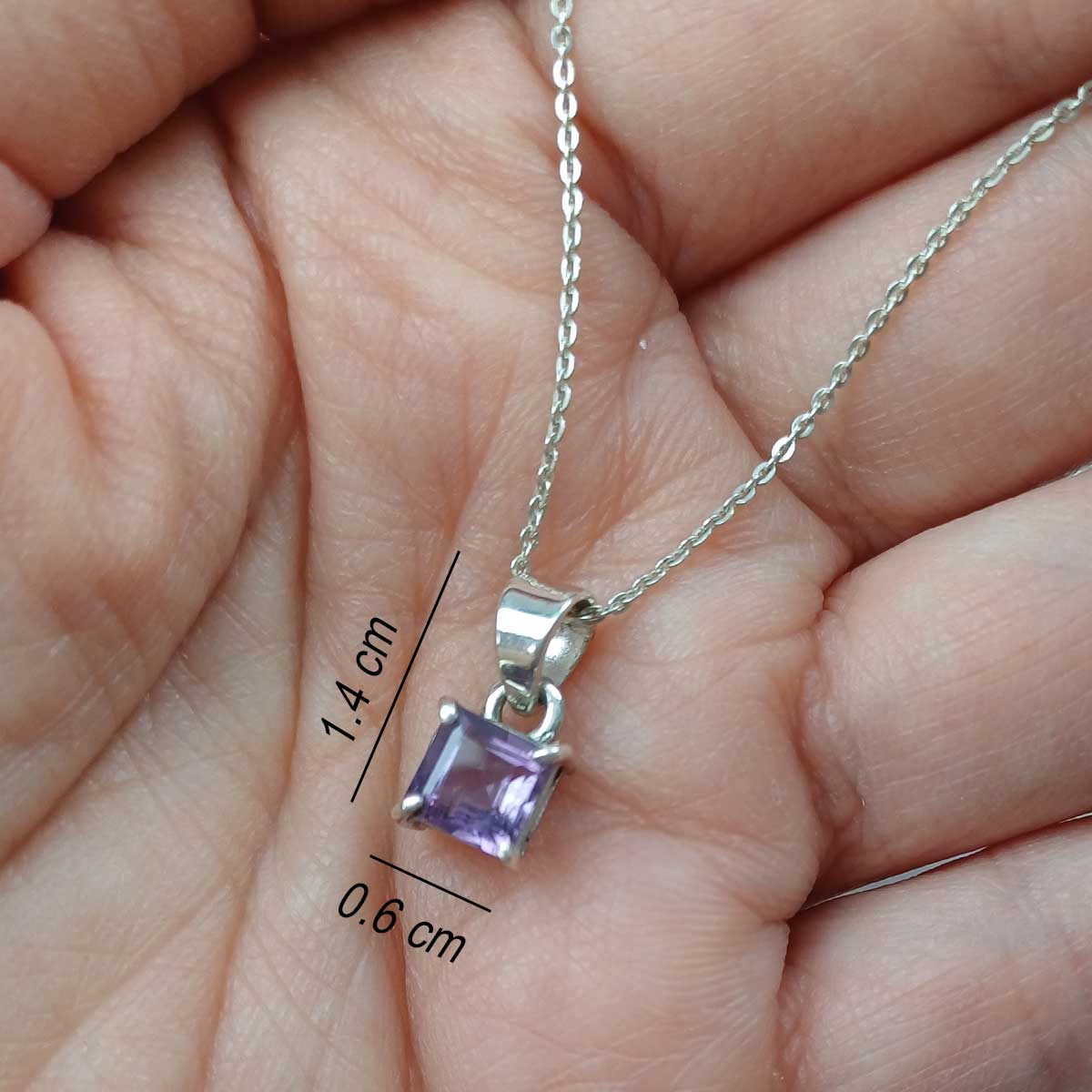 Amethyst Square Pendant - 925 Sterling Silver - Image 2