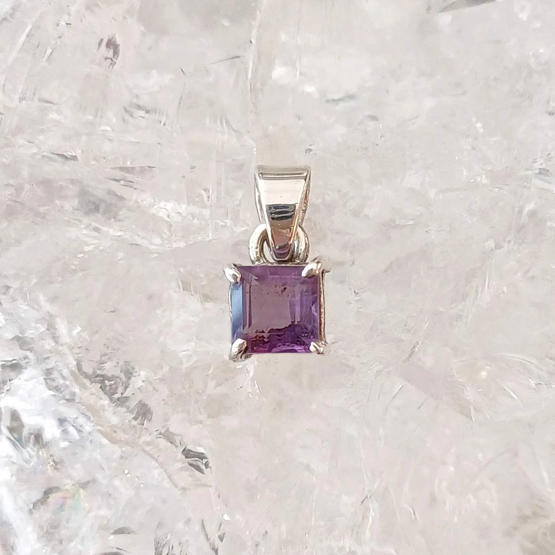 Amethyst Square Faceted Pendant – 925 Sterling Silver