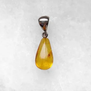 Amber Drop-Shaped Pendant with Insect Inclusion – 925 Sterling Silver