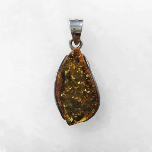 Amber Pendant with Internal Bubbles and Organic Particles – 925 Sterling Silver