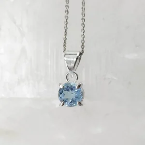 Blue Topaz faceted circular pendant - 925 sterling silver