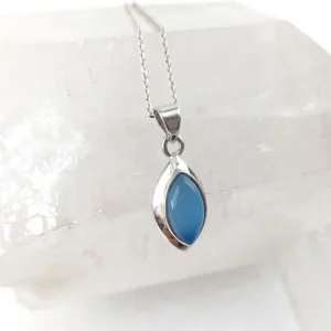 Blue Chalcedony Eye-shaped Pendant – 925 Sterling Silver