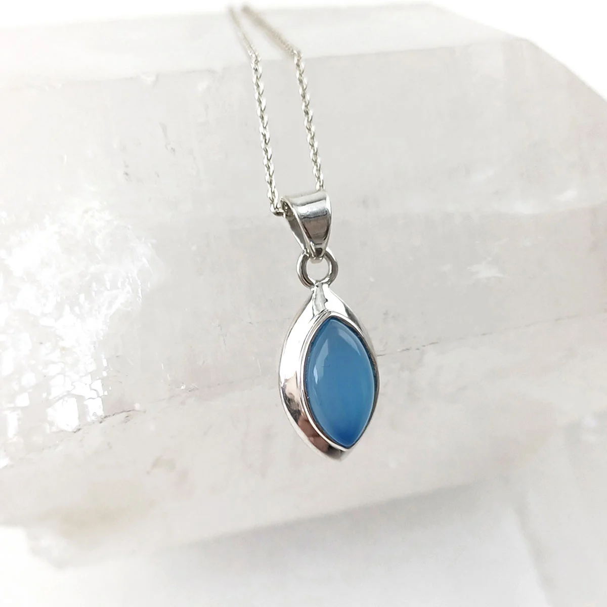 Blue Chalcedony Eye-shaped Pendant – 925 Sterling Silver