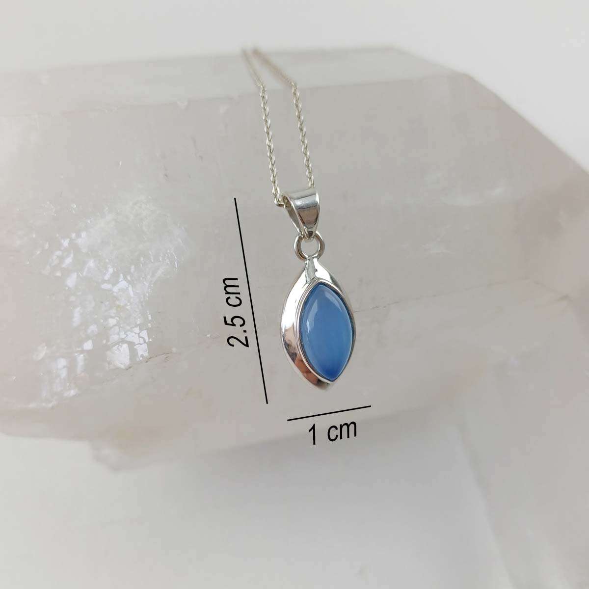 Blue Chalcedony Eye-shaped Pendant – 925 Sterling Silver - Image 2