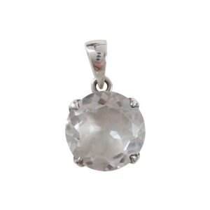Clear Quartz Faceted Circular Pendant – 925 Sterling Silver