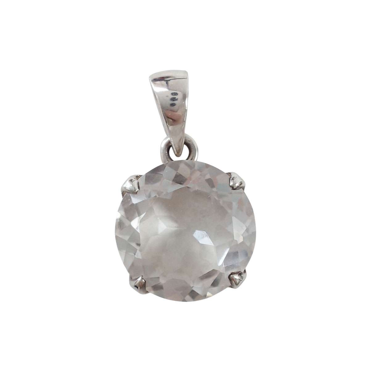 Clear Quartz Faceted Circular Pendant – 925 Sterling Silver