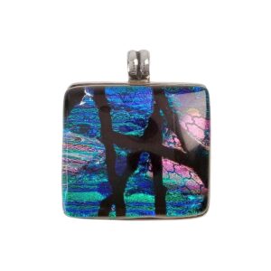 Dichroic Glass Square Pendant – 925 Sterling Silver