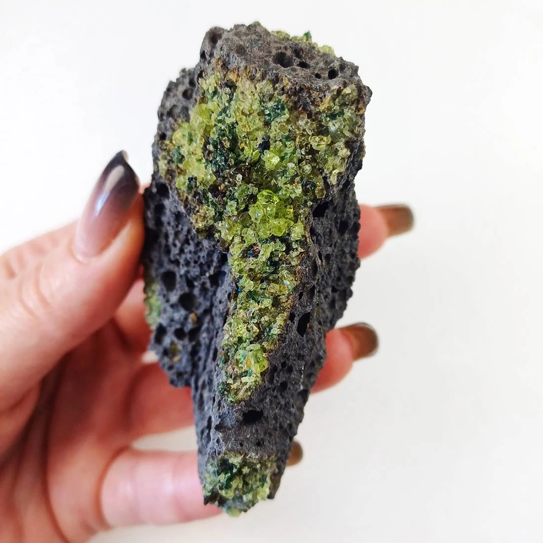 peridot crystals on lava
