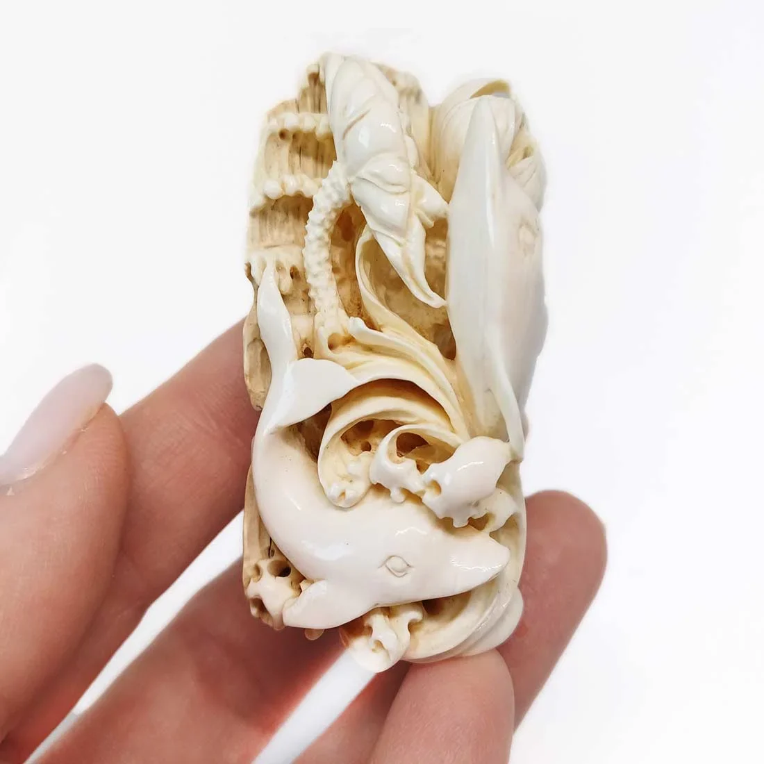 Mammoth Ivory Carving - Dolphins - Image 2