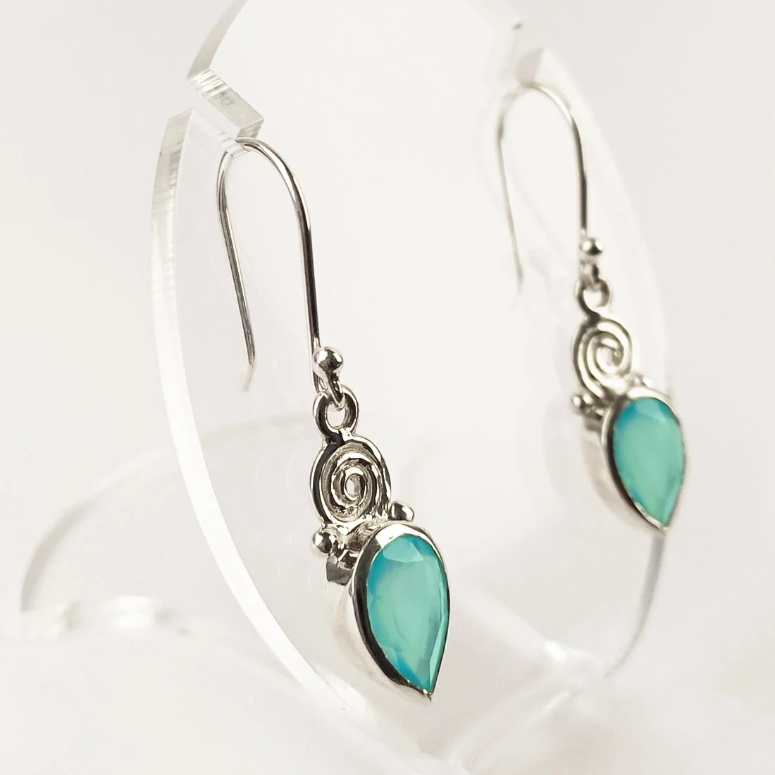 chalcedony earrings spiral design in silver