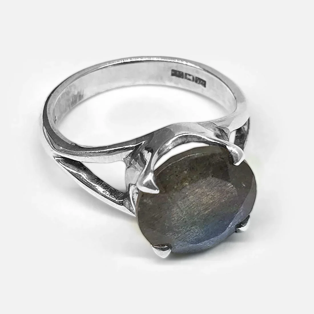Labradorite Ring Boat Cut Split Band Size 14 - 925 Sterling Silver