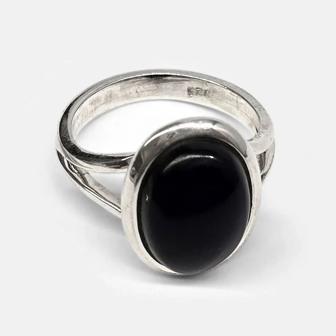 Obsidian Ring Split Band Size 15 - 925 Sterling Silver