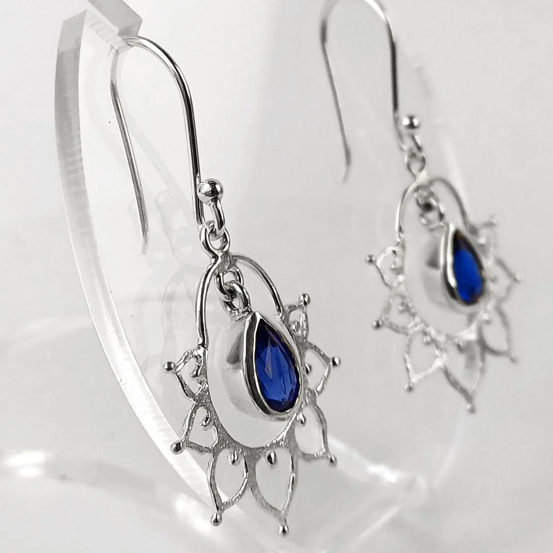 kyanite lotus silver earrings