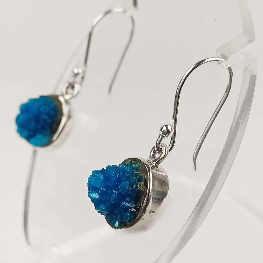 cavansite silver earrings in natural form