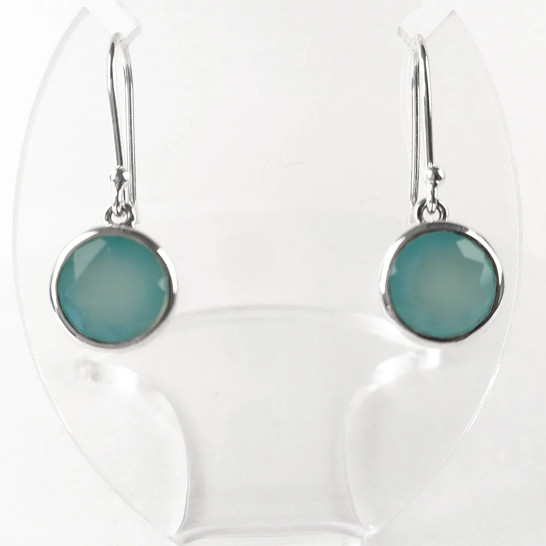 chalcedony round earrings in silver