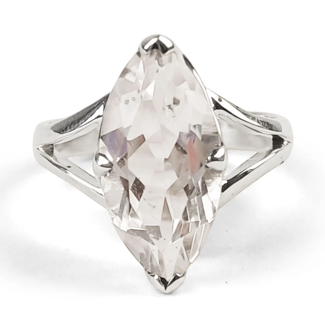 oval clear quartz faceted ring in sterling silver