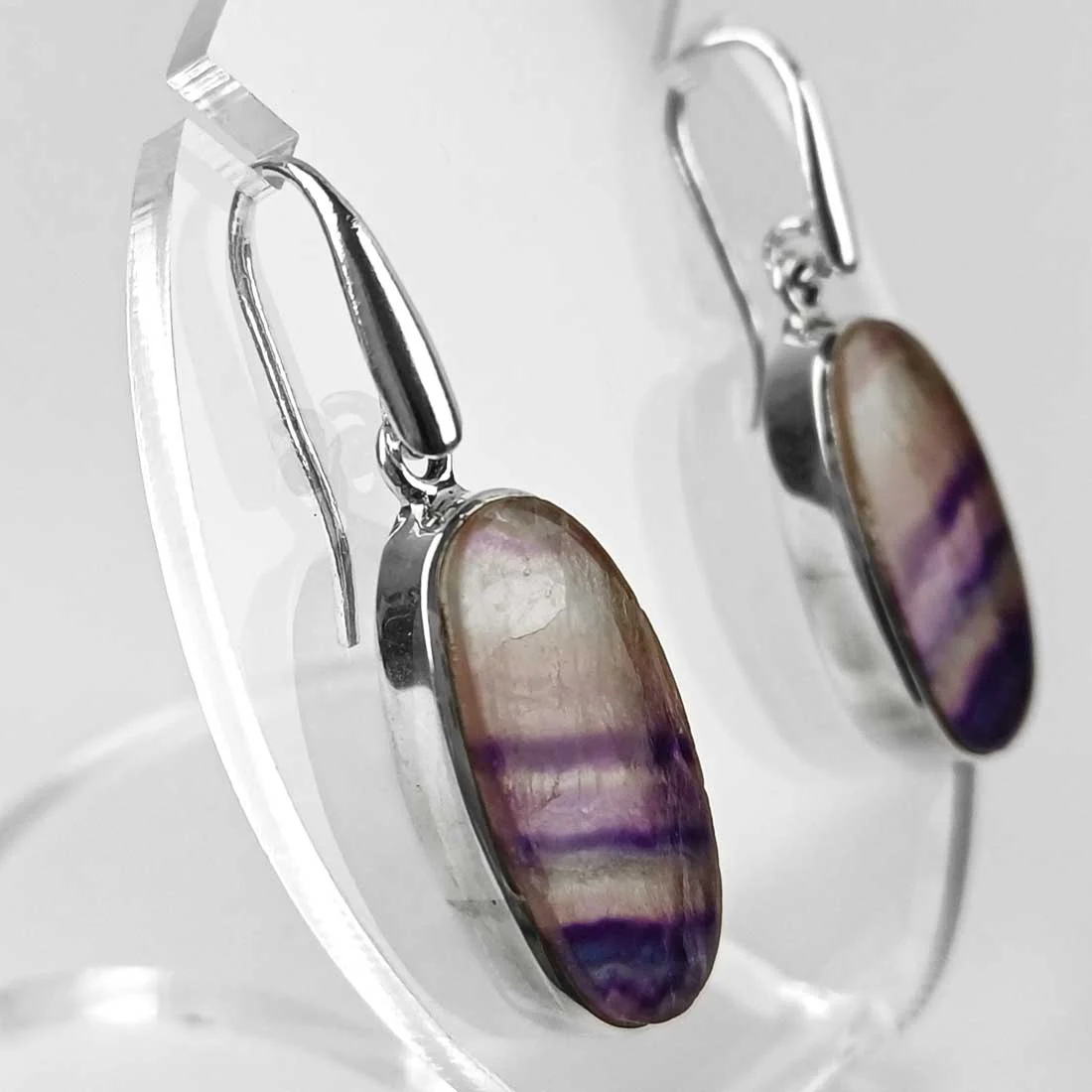 fluorite earrings with gradient lines - sterling silver