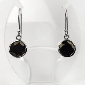 Black Onyx rounded faceted earrings in silver