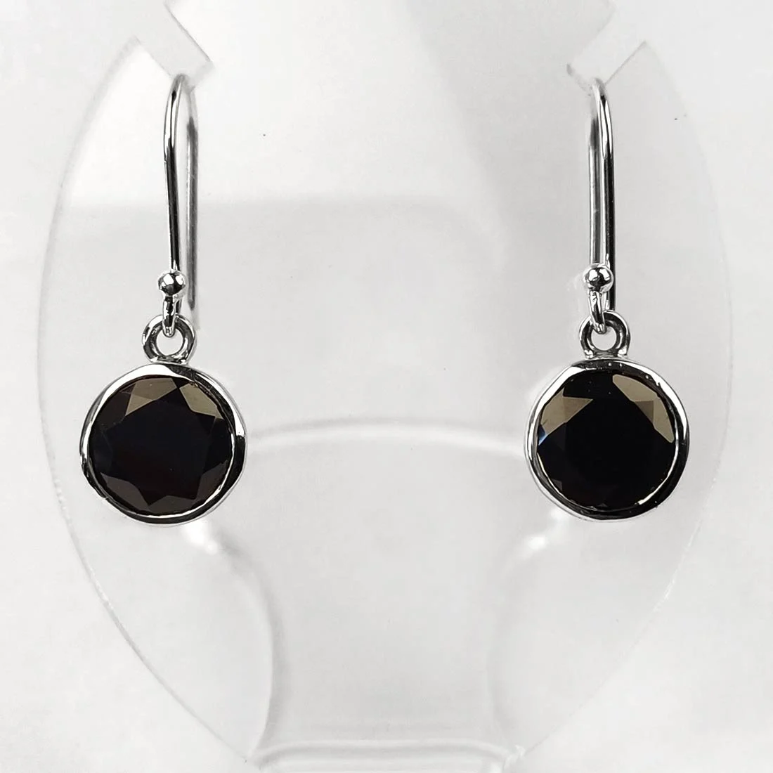 Black Onyx rounded faceted earrings in silver