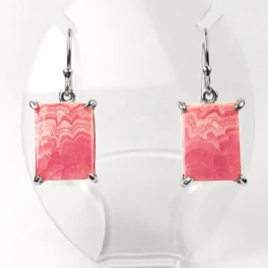 rhodochrosite earrings -square - set in silver