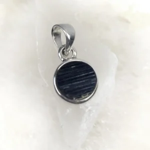 Black Tourmaline Rough Round Pendant – 925 Sterling Silver