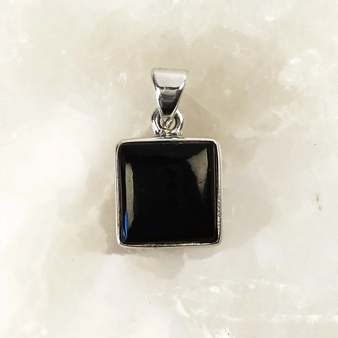 Black Tourmaline Square Pendant – 925 Sterling Silver