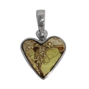 Heart-shaped Pyrite crystal pendant in 925 sterling silver.