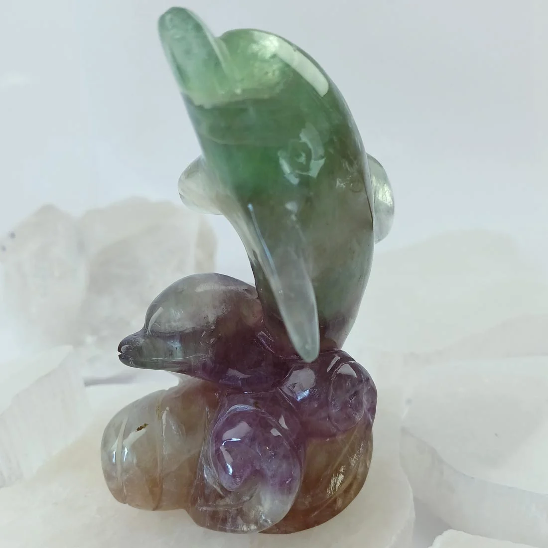 Rainbow Fluorite Dolphin Pair Carving