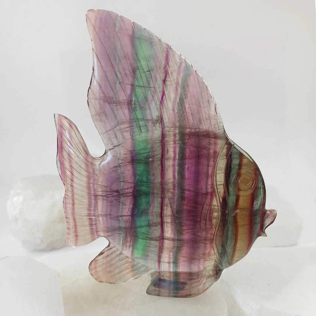 Rainbow Fluorite Fish Carving - 11.5 x 9cm,185grams