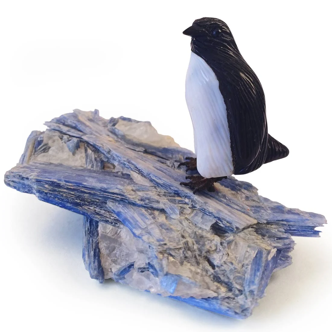 Penguin Carving on Blue Kyanite Base by Peter Müller