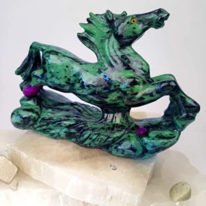 Hand-carved ruby in zoisite galloping horse