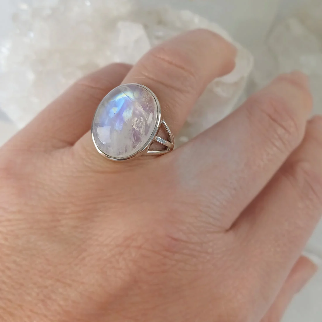 Rainbow Moonstone Oval Ring – 925 Sterling Silver - Image 2