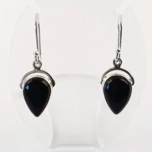 Black Tourmaline Reversed Drop Earrings in 925 Sterling Silver