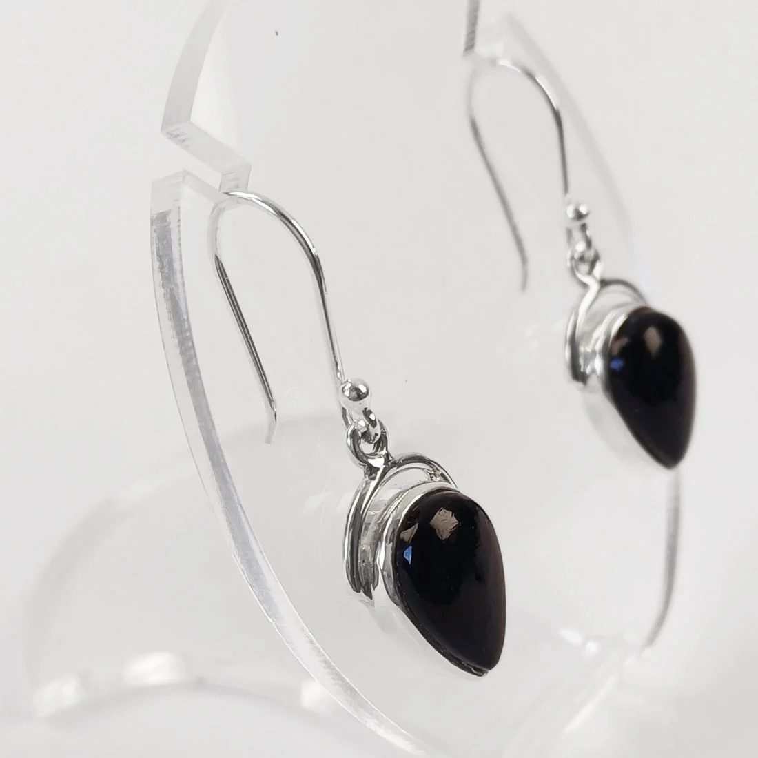 Natural Black Tourmaline Drop Earrings in 925 Sterling Silver